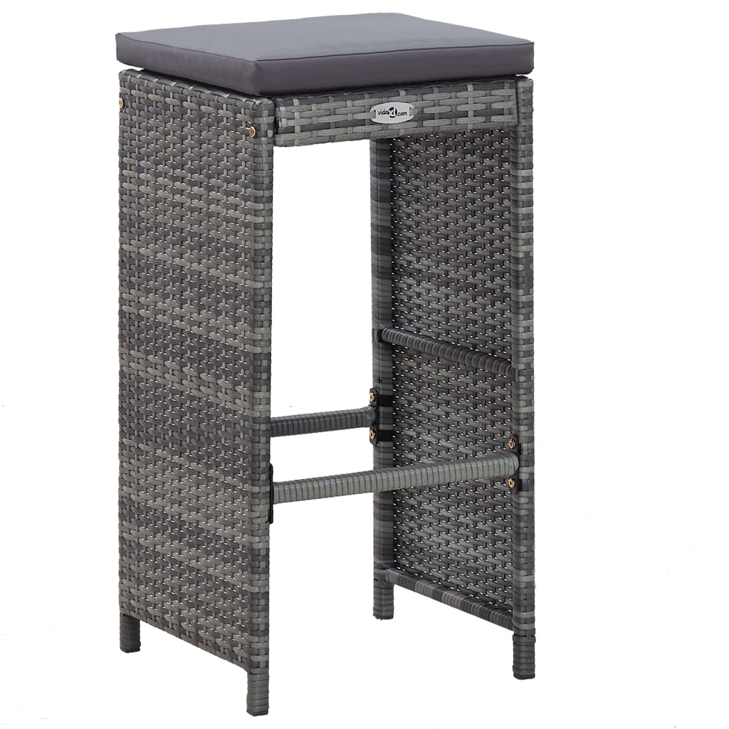 7 darabos szürke polyrattan kerti bárszett párnákkal