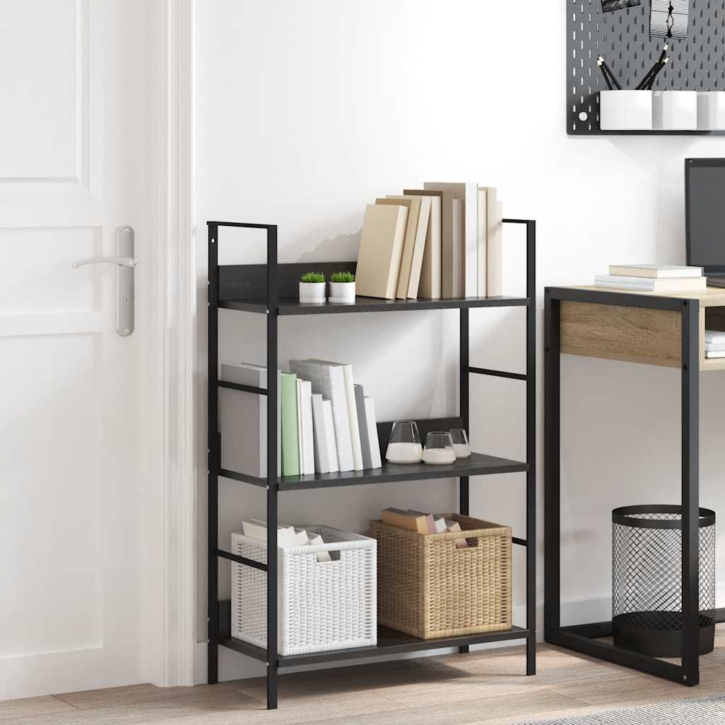 3 szintes fekete szerelt fa könyvespolc 60 x 27,6 x 90,5 cm