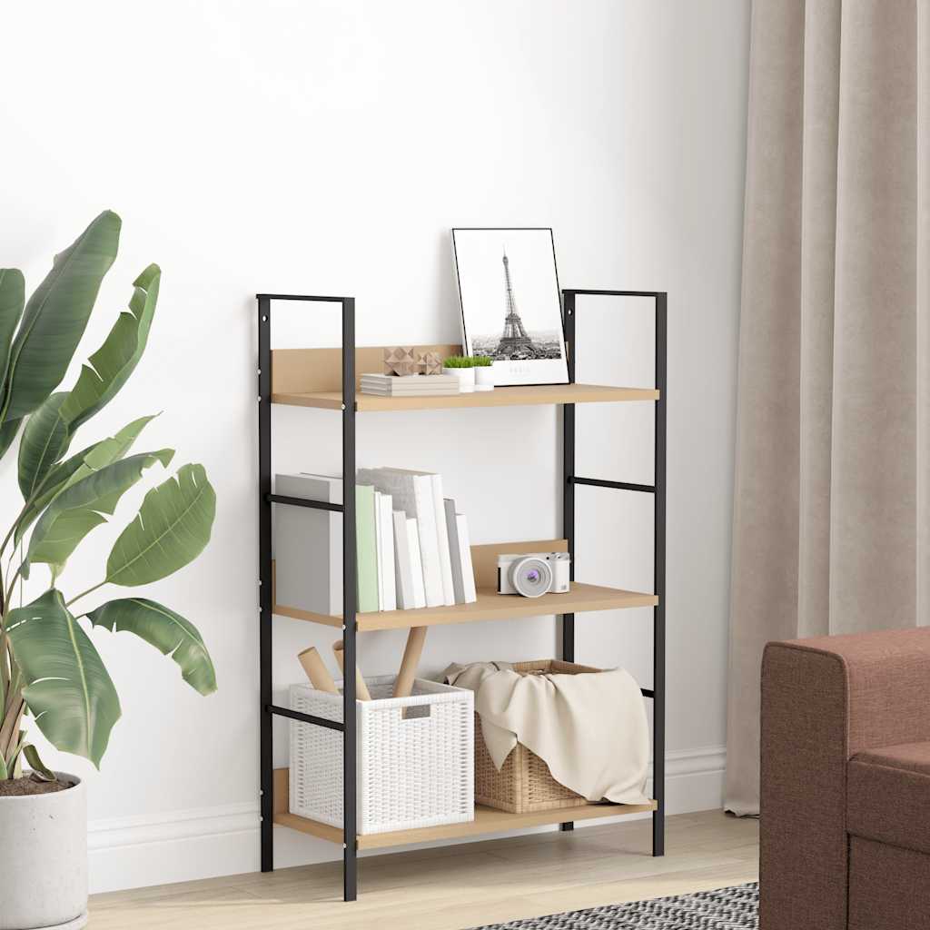3 szintes tölgyszínű szerelt fa könyvespolc 60 x 27,6 x 90,5 cm