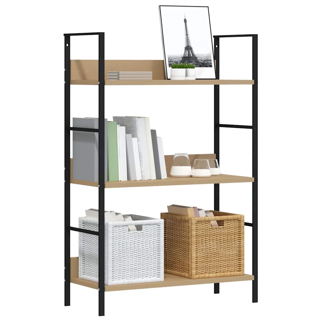 3 szintes tölgyszínű szerelt fa könyvespolc 60 x 27,6 x 90,5 cm