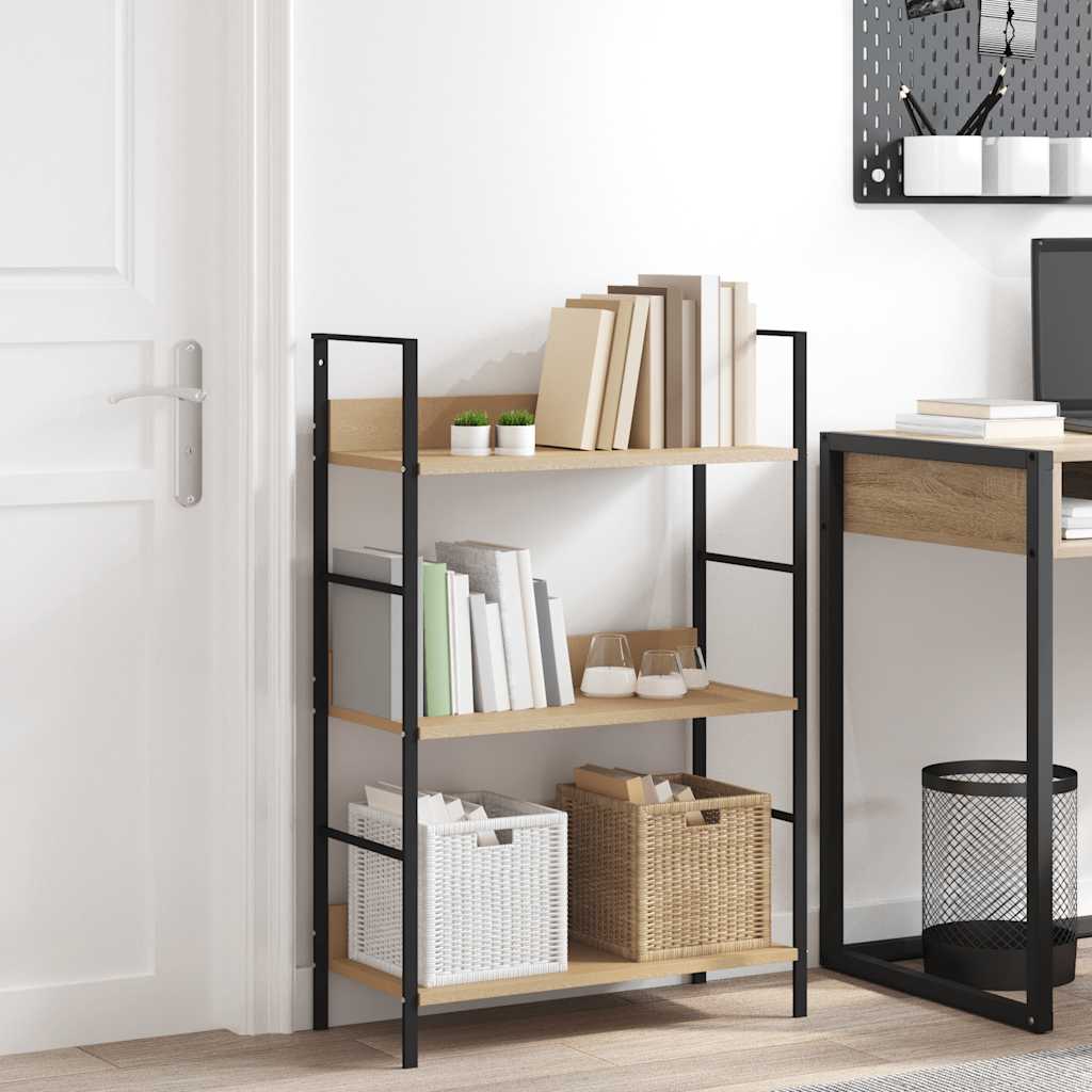 3 szintes tölgyszínű szerelt fa könyvespolc 60 x 27,6 x 90,5 cm