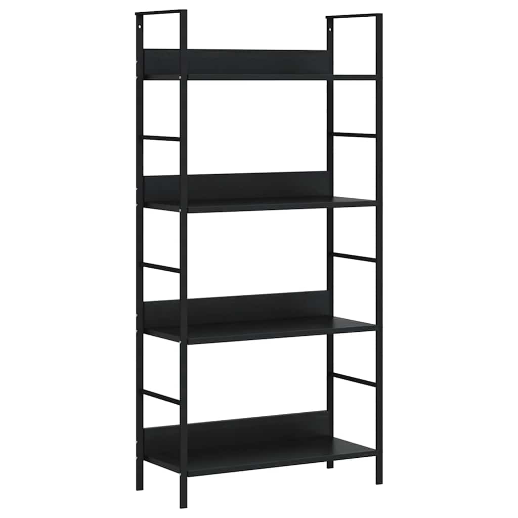 4 szintes fekete szerelt fa könyvespolc 60 x 27,6 x 124,5 cm
