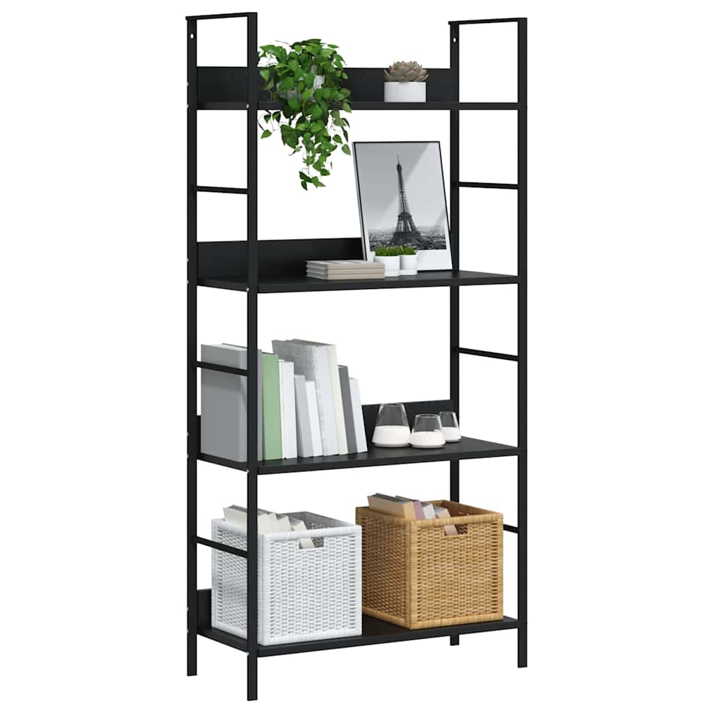4 szintes fekete szerelt fa könyvespolc 60 x 27,6 x 124,5 cm