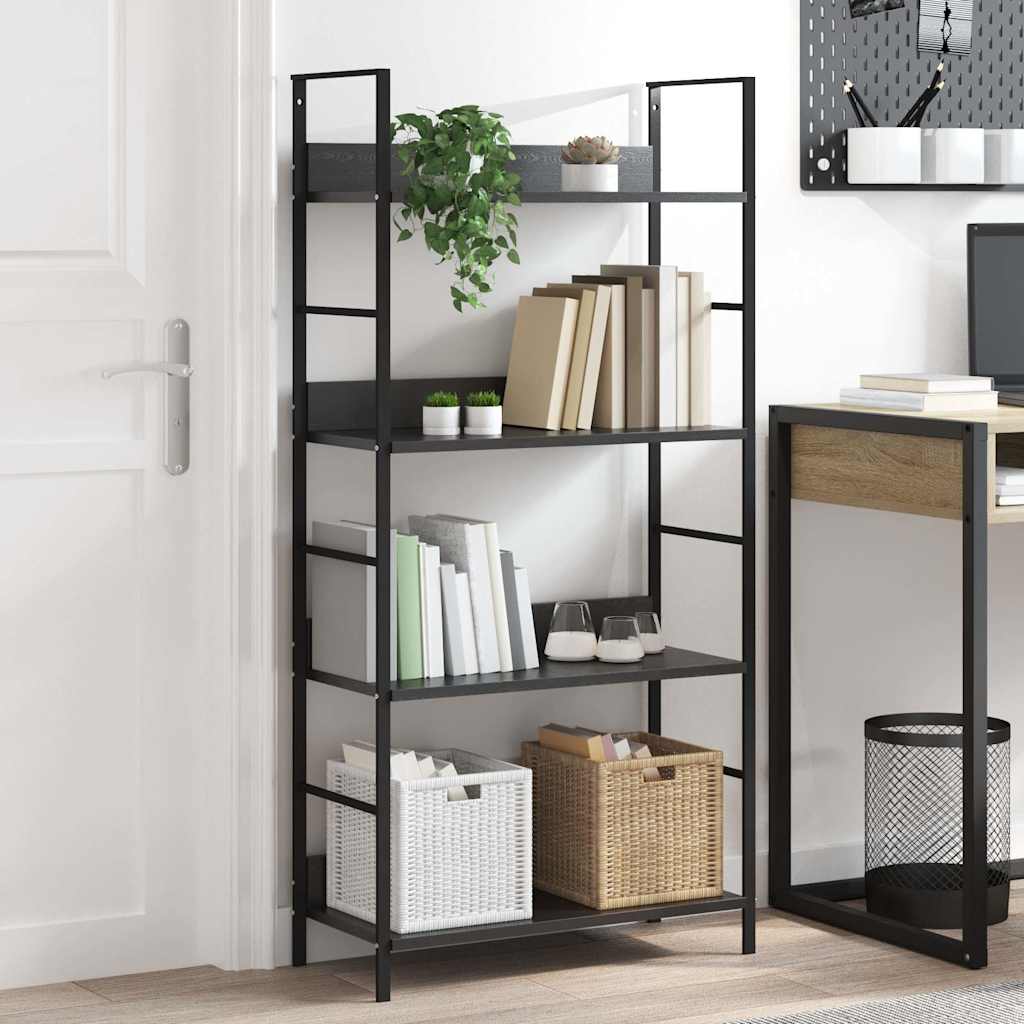 4 szintes fekete szerelt fa könyvespolc 60 x 27,6 x 124,5 cm
