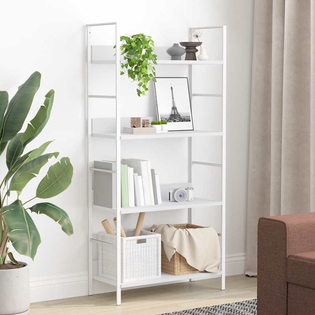 4 szintes fehér szerelt fa könyvespolc 60 x 27,6 x 124,5 cm