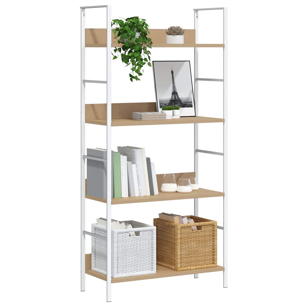 4 szintes tölgyszínű szerelt fa könyvespolc 60x27,6x124,5 cm
