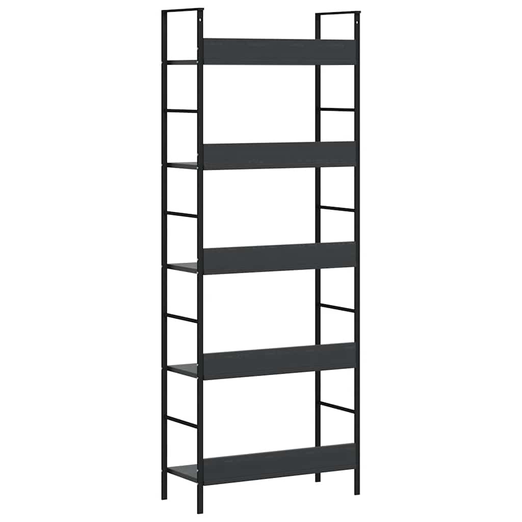5 szintes fekete szerelt fa könyvespolc 60 x 27,6 x 158,5 cm