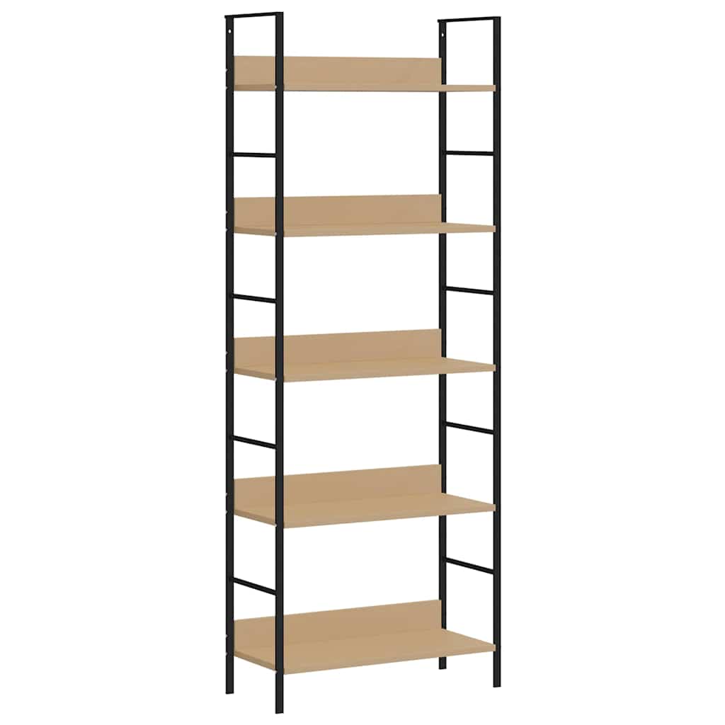 5 szintes tölgyszínű szerelt fa könyvespolc 60x27,6x158,5 cm
