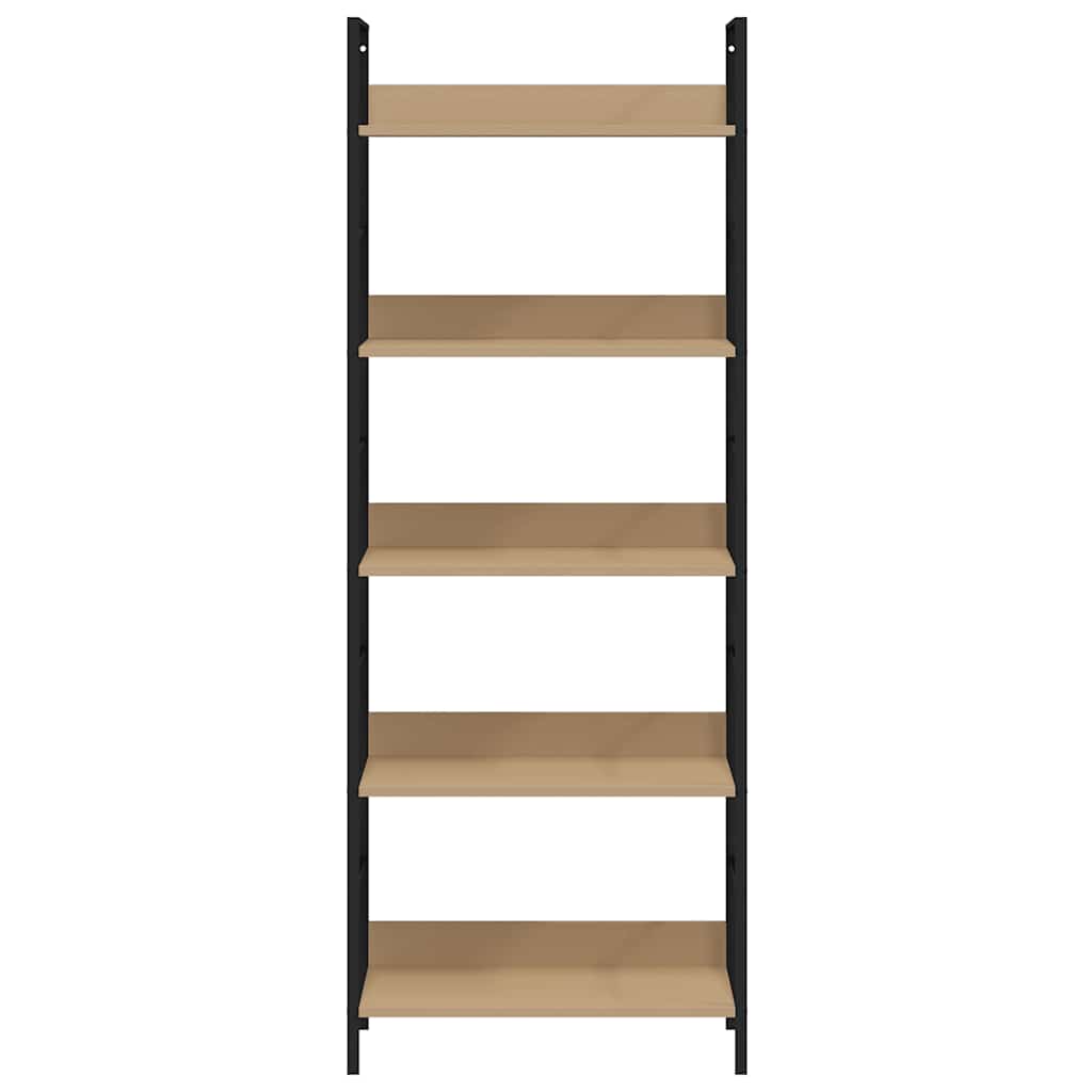 5 szintes tölgyszínű szerelt fa könyvespolc 60x27,6x158,5 cm