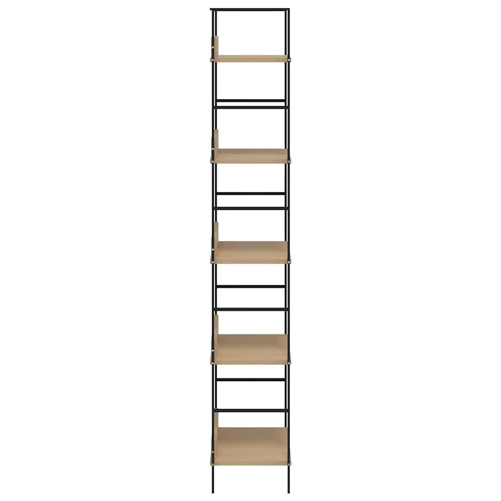 5 szintes tölgyszínű szerelt fa könyvespolc 60x27,6x158,5 cm