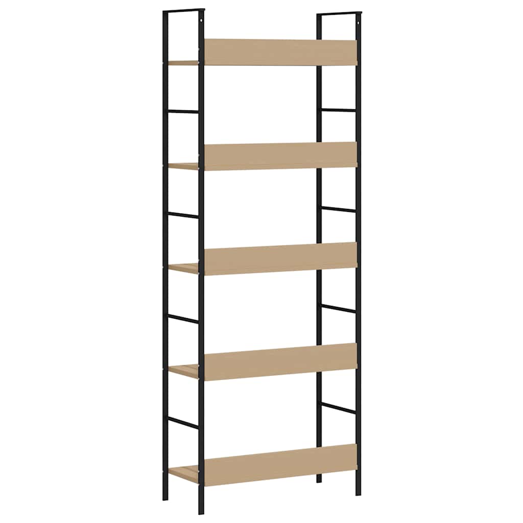 5 szintes tölgyszínű szerelt fa könyvespolc 60x27,6x158,5 cm