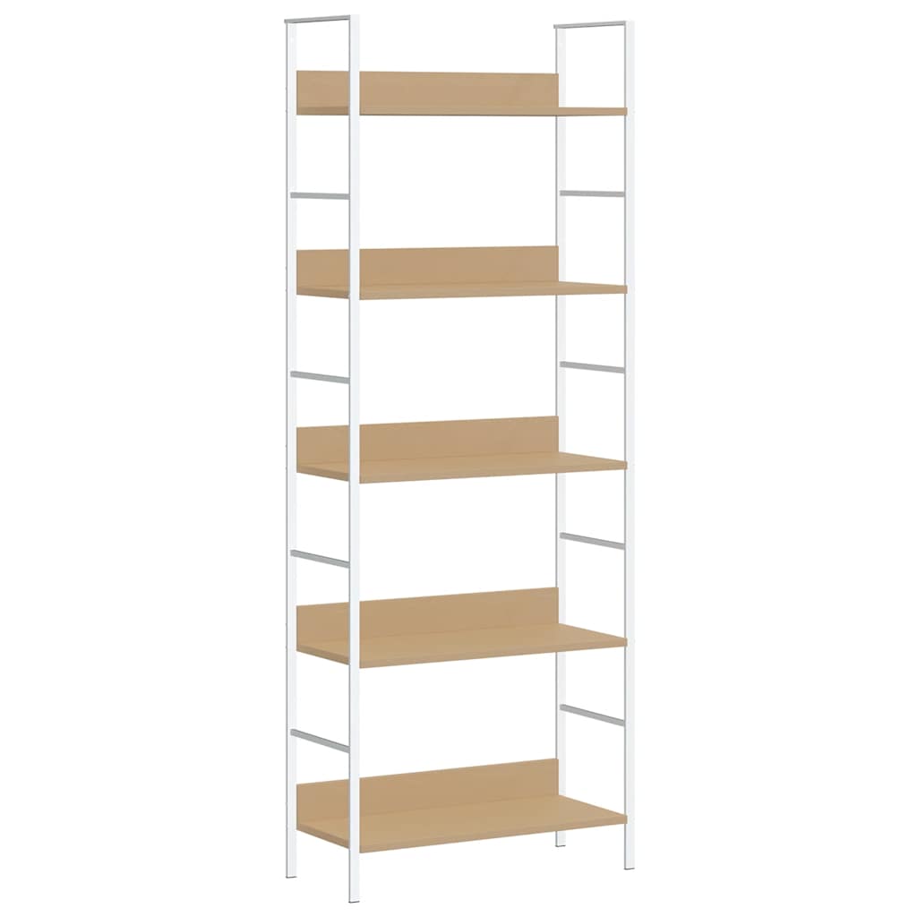 5 szintes tölgyszínű szerelt fa könyvespolc 60x27,6x158,5 cm