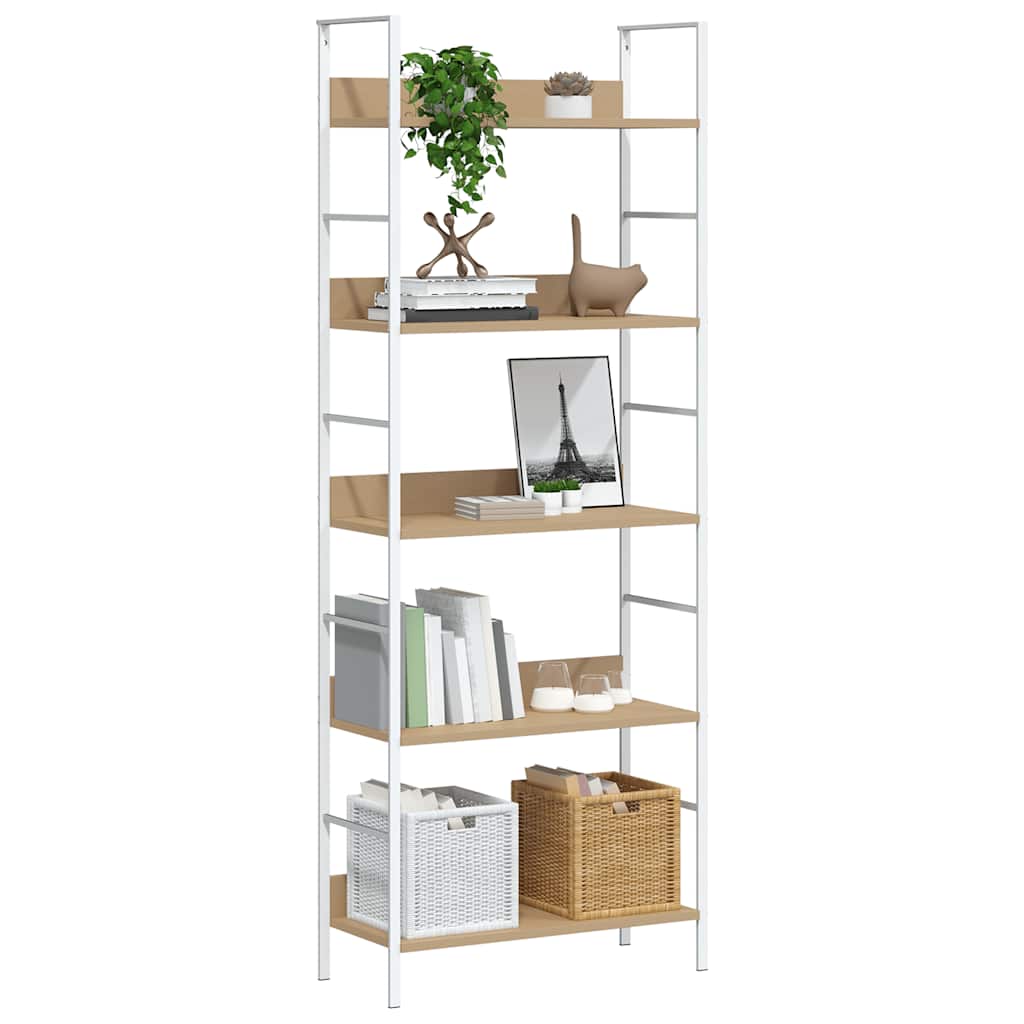 5 szintes tölgyszínű szerelt fa könyvespolc 60x27,6x158,5 cm