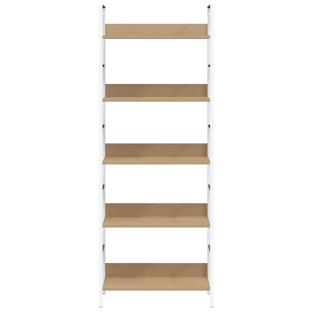 5 szintes tölgyszínű szerelt fa könyvespolc 60x27,6x158,5 cm
