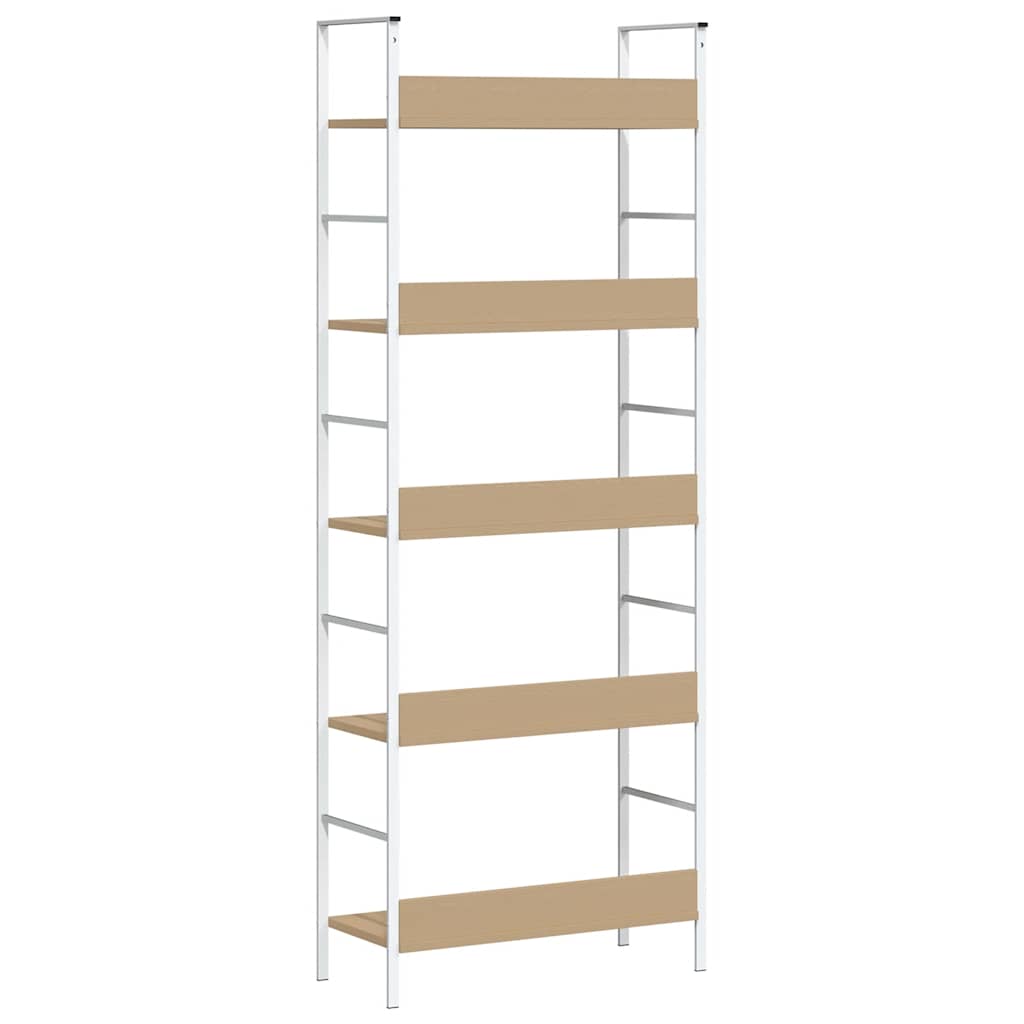5 szintes tölgyszínű szerelt fa könyvespolc 60x27,6x158,5 cm
