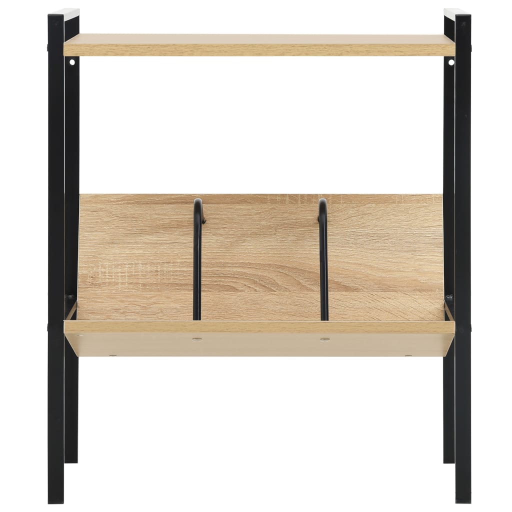2-szintes fekete és tölgy szerelt fa könyvespolc 52x28x59 cm