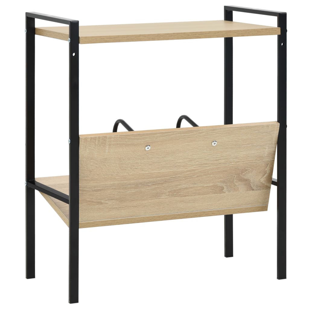 2-szintes fekete és tölgy szerelt fa könyvespolc 52x28x59 cm
