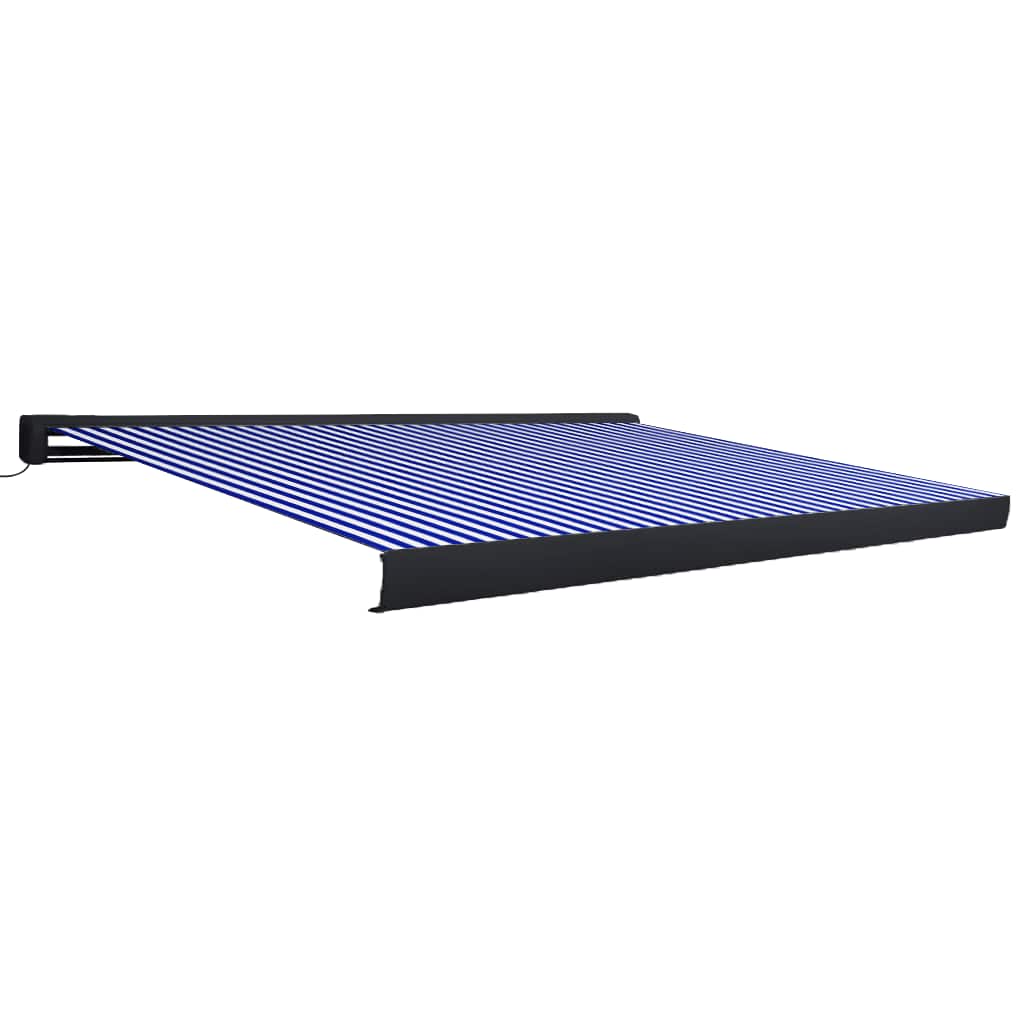 kék és fehér motorizált kazettás napellenző 400 x 300 cm