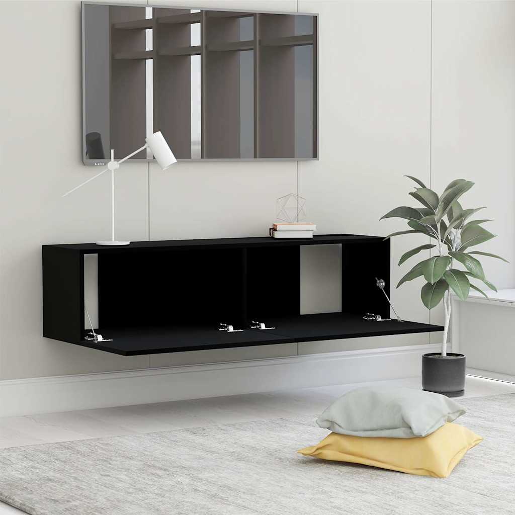 fekete szerelt fa TV-szekrény 120 x 30 x 30 cm