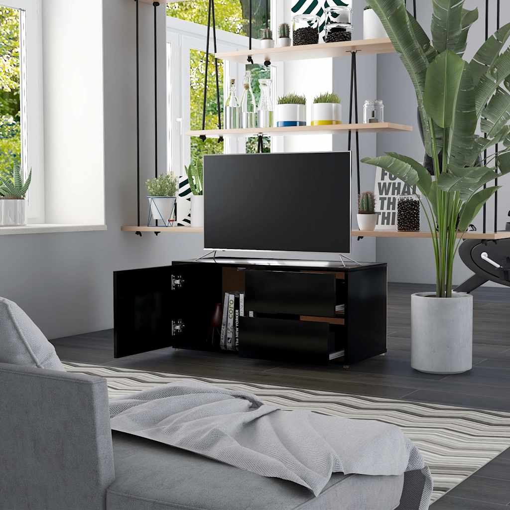 fekete szerelt fa TV-szekrény 80 x 34 x 36 cm
