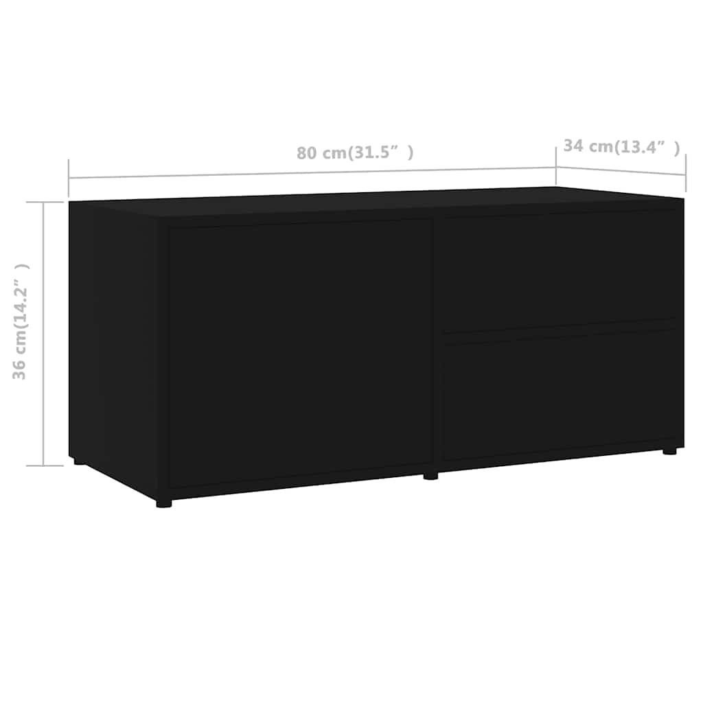 fekete szerelt fa TV-szekrény 80 x 34 x 36 cm