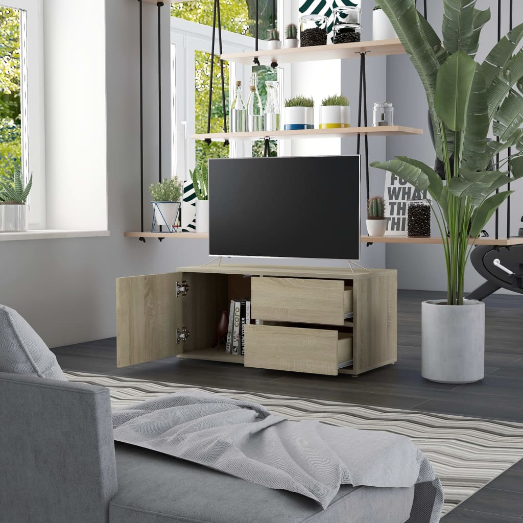 sonoma tölgy színű szerelt fa TV-szekrény 80 x 34 x 36 cm