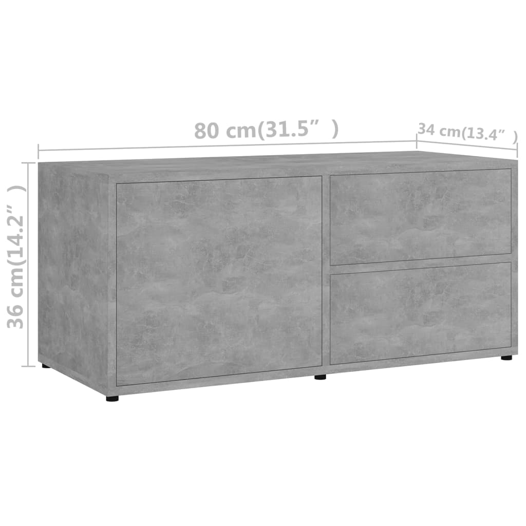 betonszürke szerelt fa TV-szekrény 80 x 34 x 36 cm