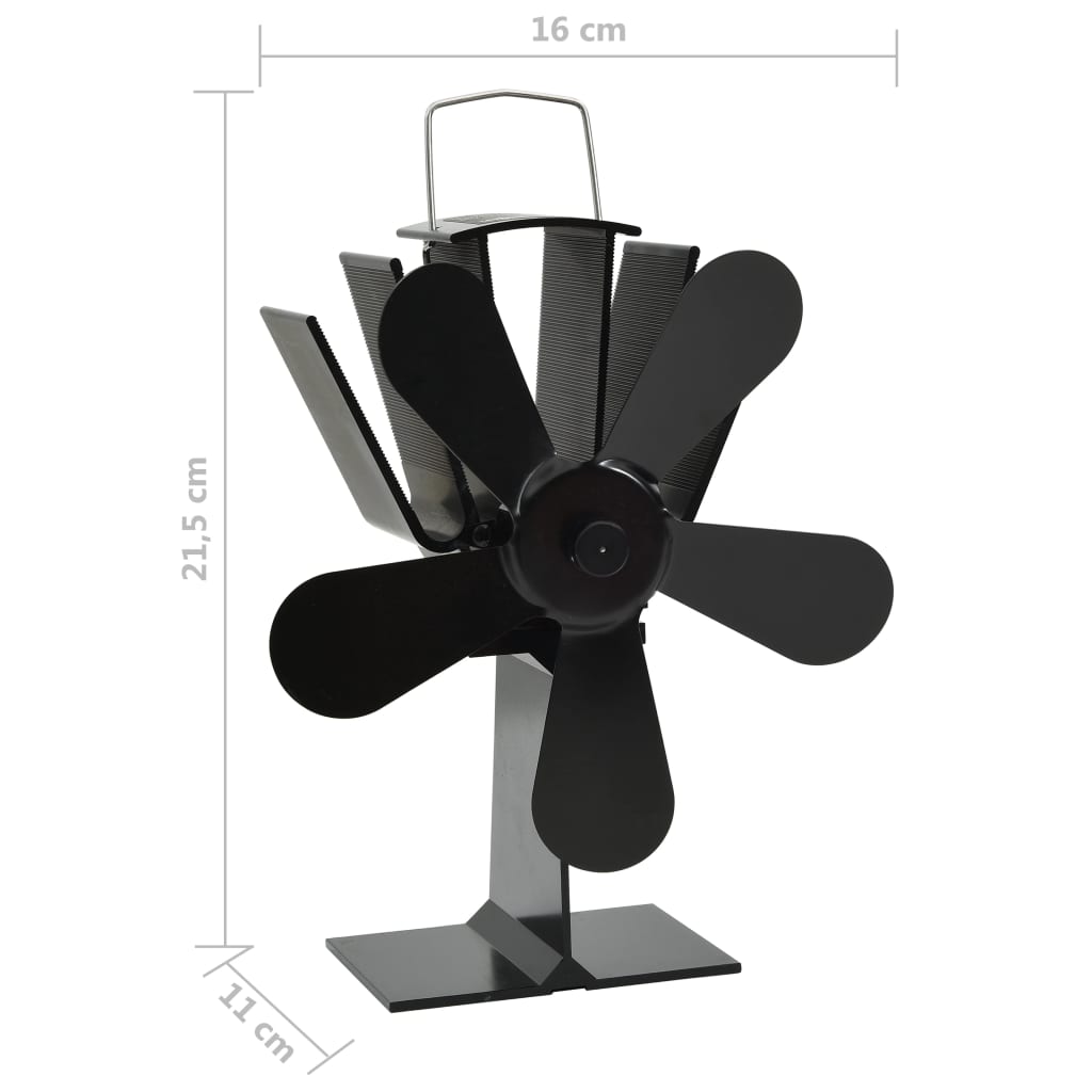 fekete hővel meghajtott ötlapátos kandalló ventilátor