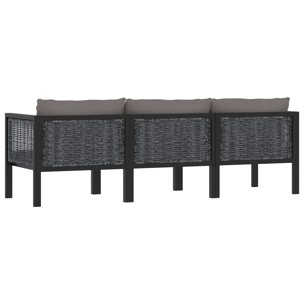 antracitszürke polyrattan háromszemélyes kanapé párnákkal