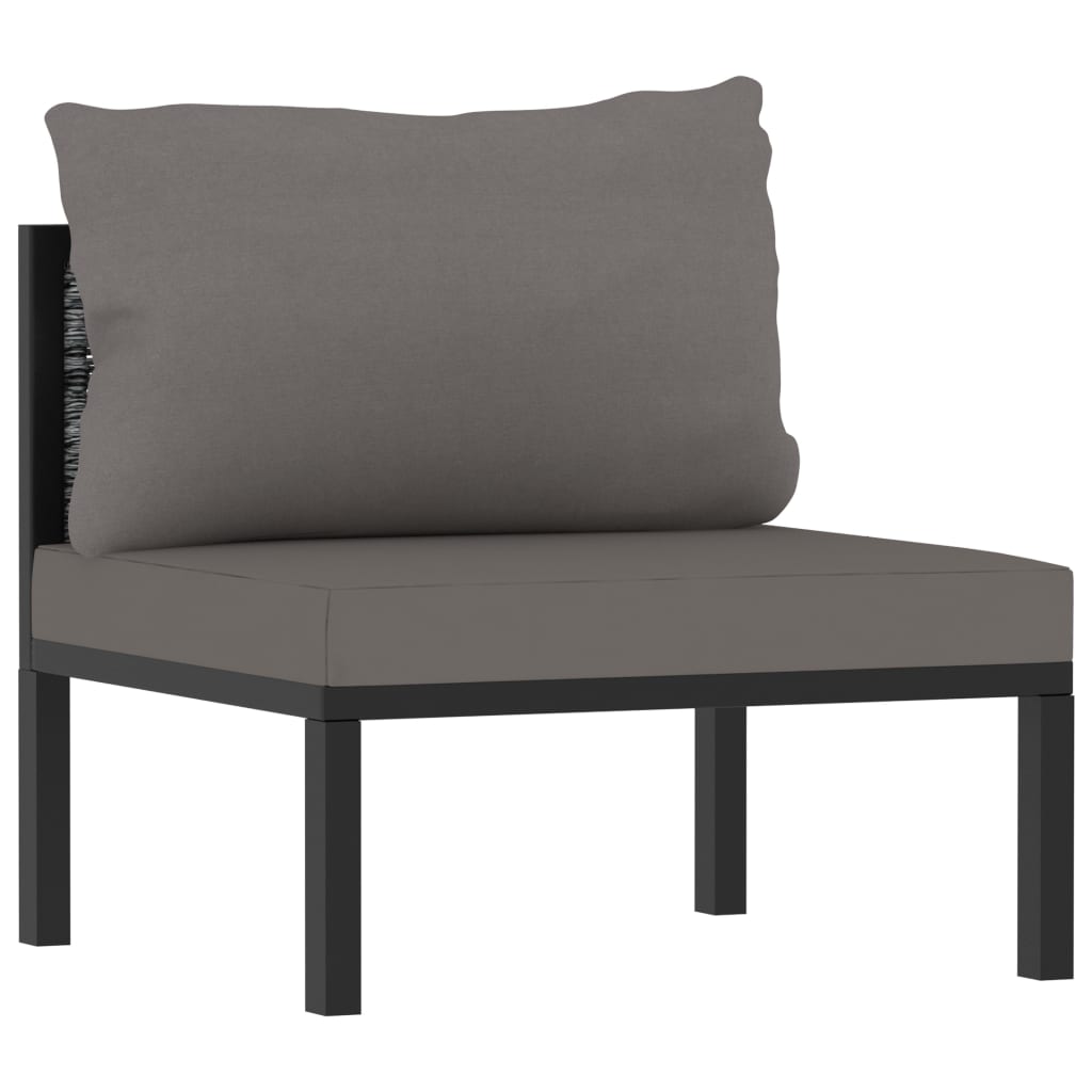antracitszürke polyrattan háromszemélyes kanapé párnákkal