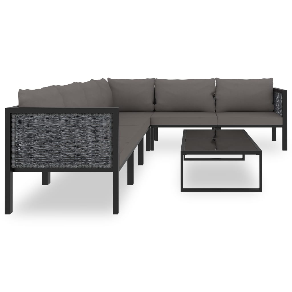 7 részes antracitszürke kerti polyrattan ülőgarnitúra párnákkal