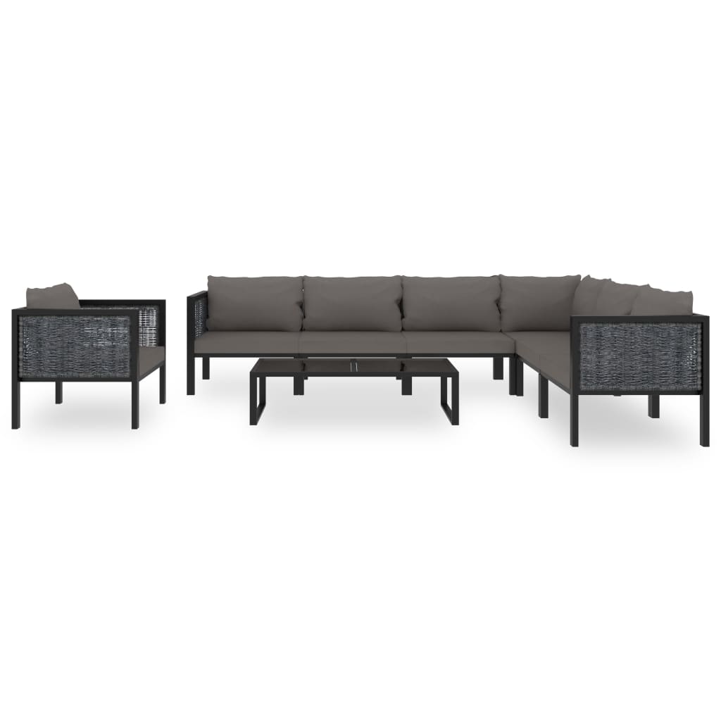 8 részes antracitszürke kerti polyrattan ülőgarnitúra párnákkal