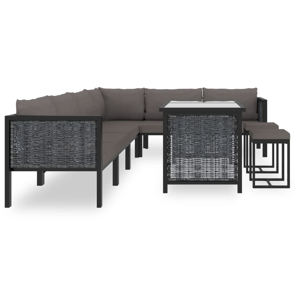 9 részes antracitszürke kerti polyrattan ülőgarnitúra párnákkal