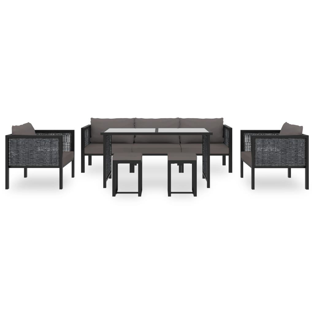 8 részes antracitszürke kerti polyrattan ülőgarnitúra párnákkal