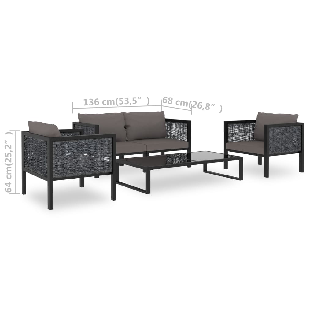 5 részes antracitszürke kerti polyrattan ülőgarnitúra párnákkal