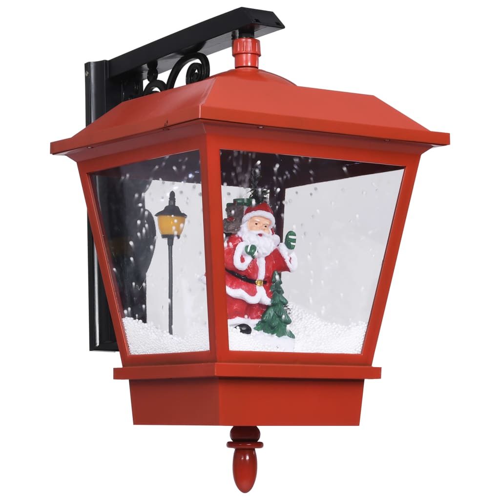piros karácsonyi fali lámpa LED-ekkel és Mikulással 40x27x45 cm