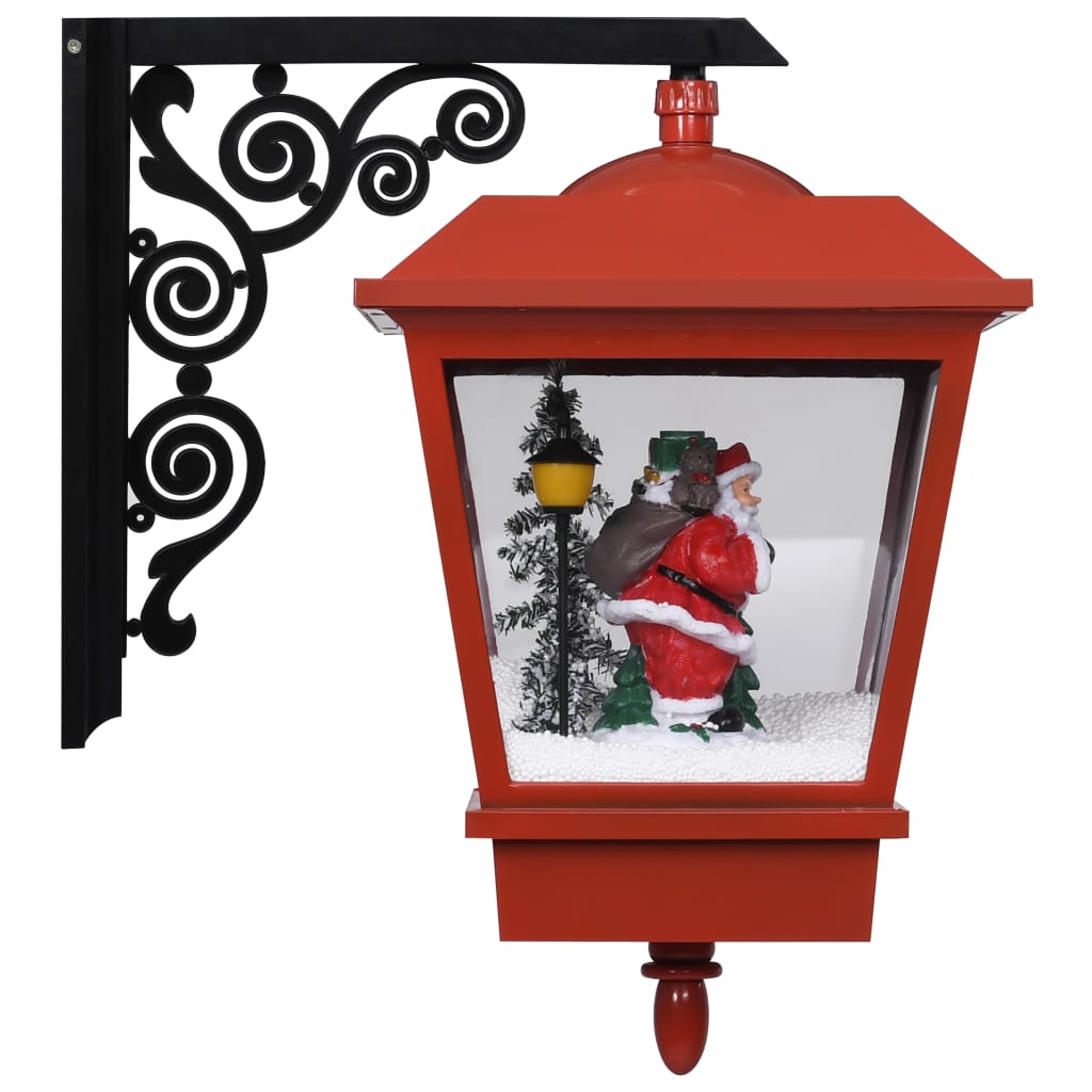 piros karácsonyi fali lámpa LED-ekkel és Mikulással 40x27x45 cm