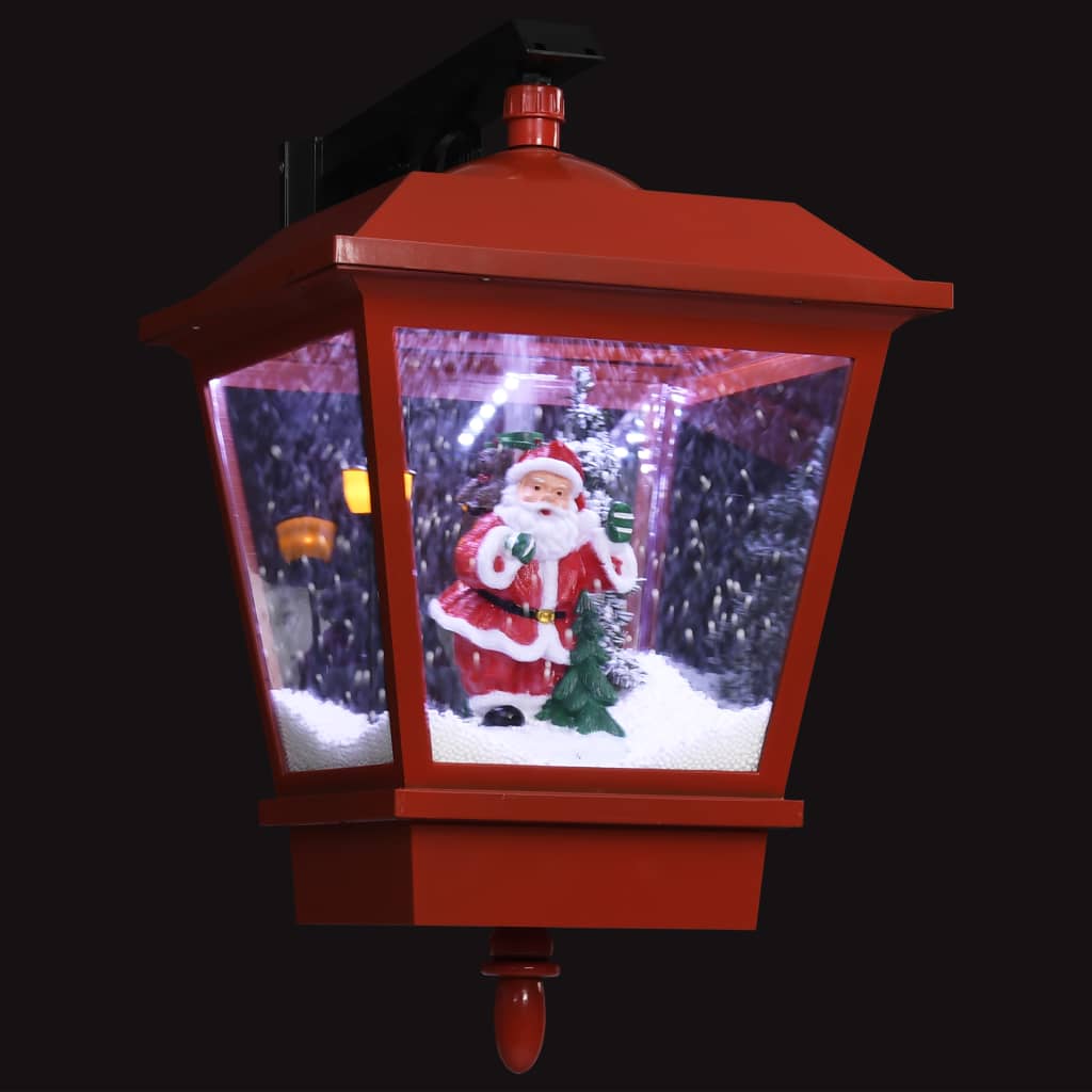 piros karácsonyi fali lámpa LED-ekkel és Mikulással 40x27x45 cm