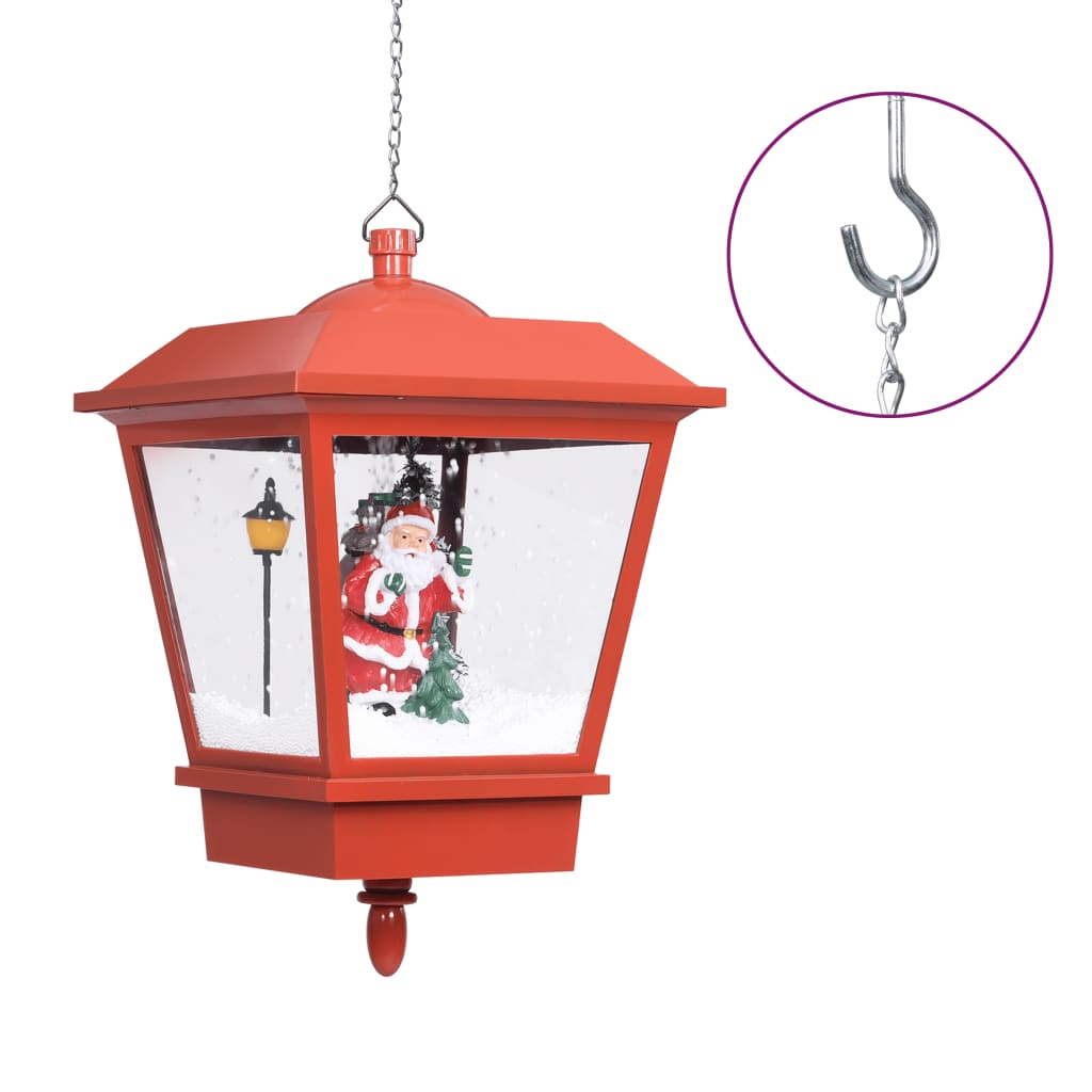 piros karácsonyi függőlámpa LED-ekkel és Mikulással 27x27x45 cm