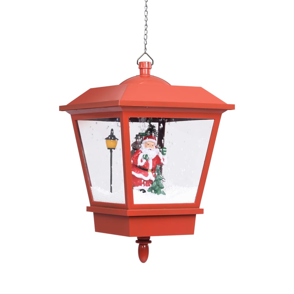 piros karácsonyi függőlámpa LED-ekkel és Mikulással 27x27x45 cm