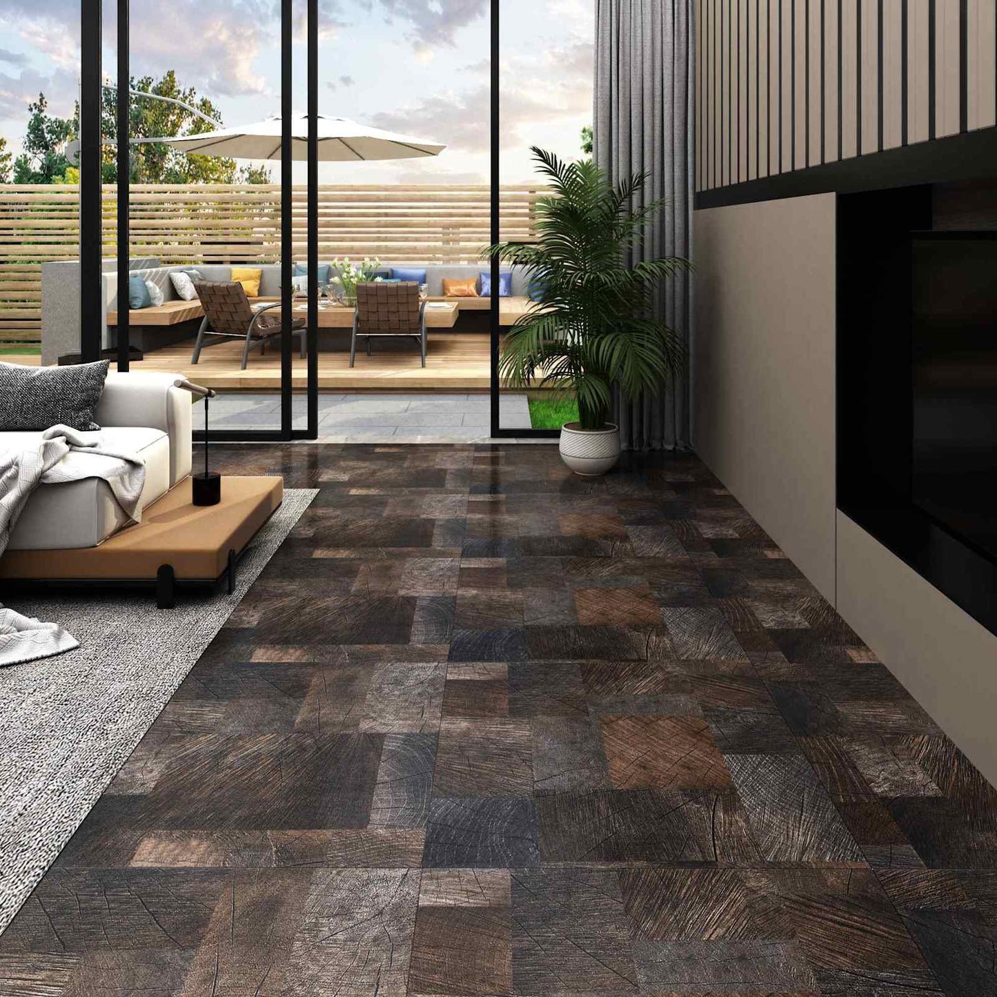Padlódeszkák 5,11 m² 55 pcs PVC Fa szerkezet barna