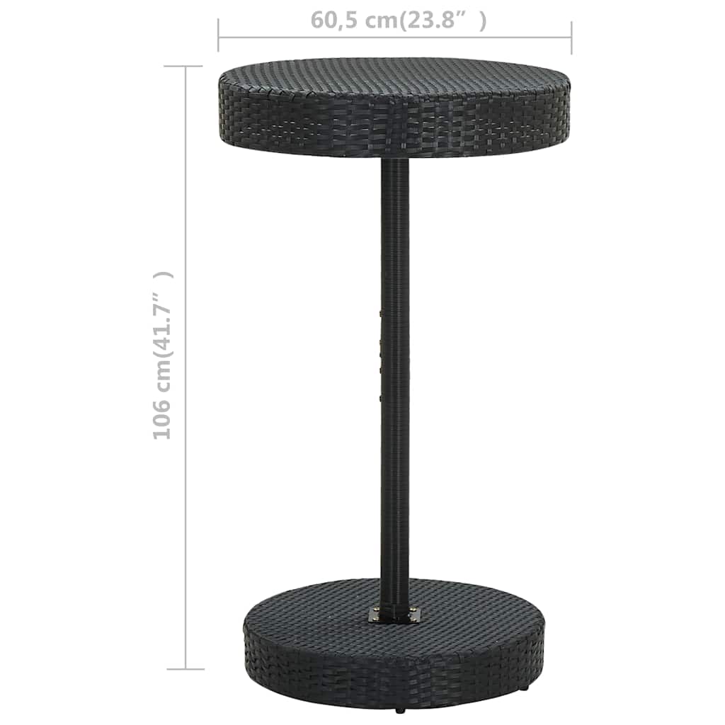fekete polyrattan kerti asztal 60,5 x 106 cm