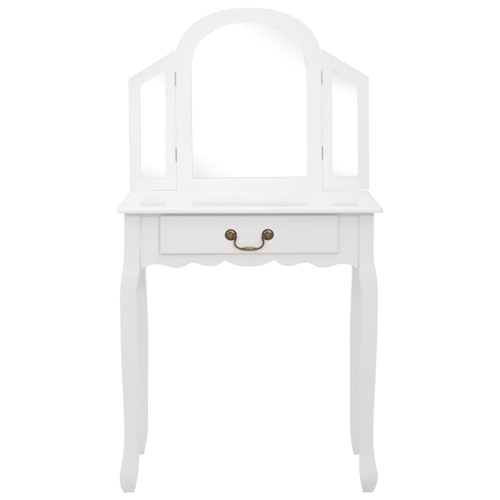 fehér császárfa MDF fésülködőasztal ülőkével 65x36x128 cm