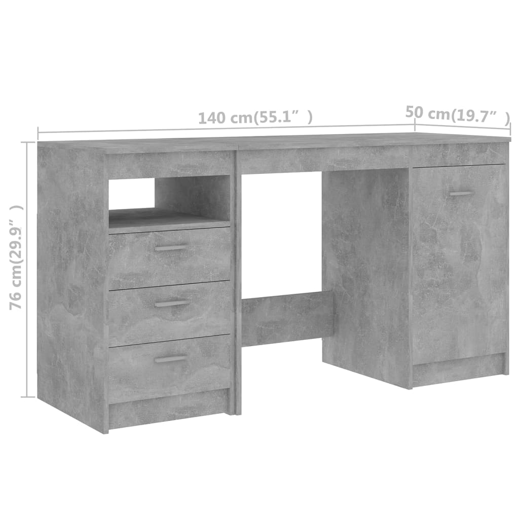 betonszürke szerelt fa íróasztal 140 x 50 x 76 cm