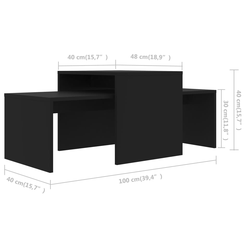 fekete szerelt fa dohányzóasztal szett 100 x 48 x 40 cm