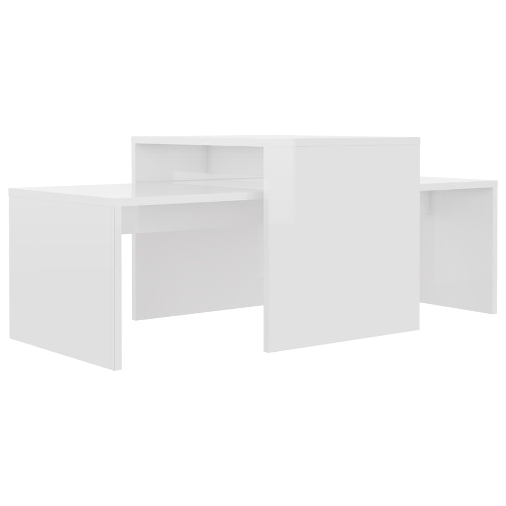 magasfényű fehér szerelt fa dohányzóasztal szett 100x48x40 cm