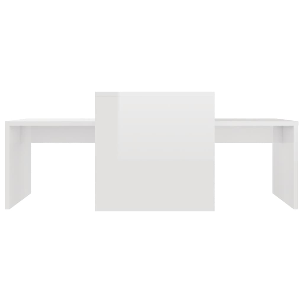 magasfényű fehér szerelt fa dohányzóasztal szett 100x48x40 cm