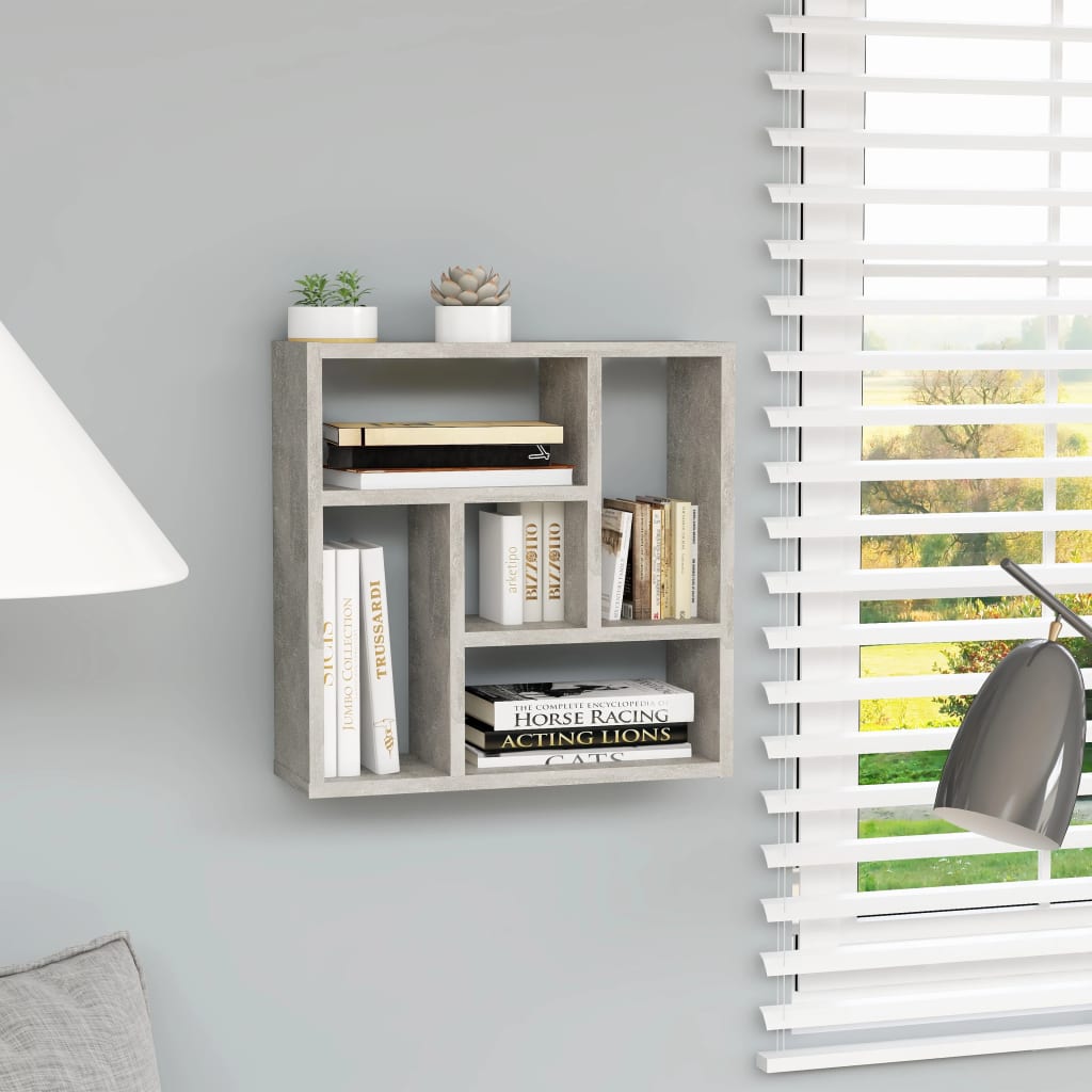 betonszürke szerelt fa fali polc 45 x 16 x 45 cm
