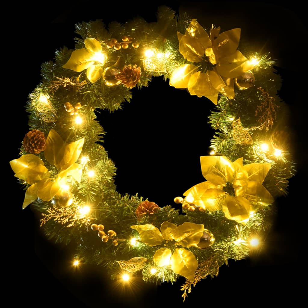 zöld karácsonyi koszorú LED fényekkel PVC-ből 60 cm