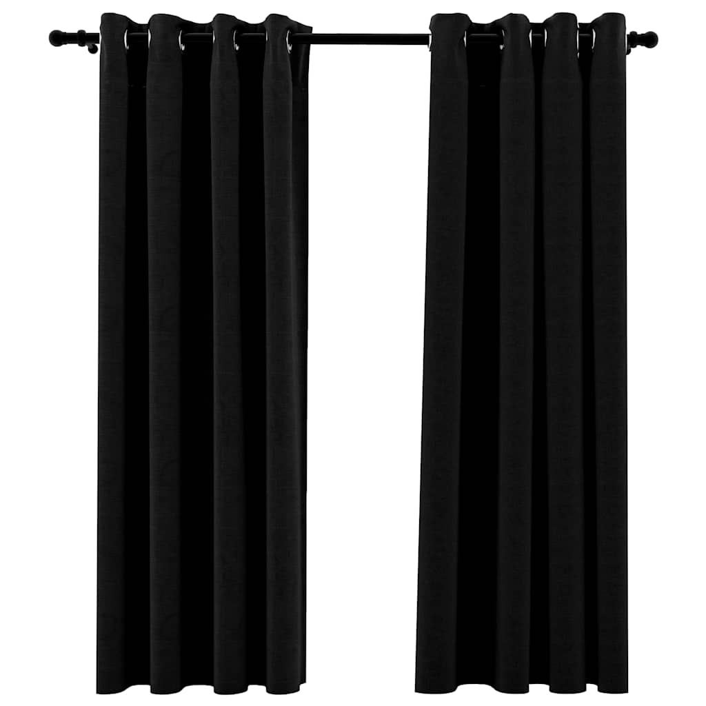 2 db fekete, vászonhatású sötétítőfüggöny fűzőkarikával 140 x 175 cm